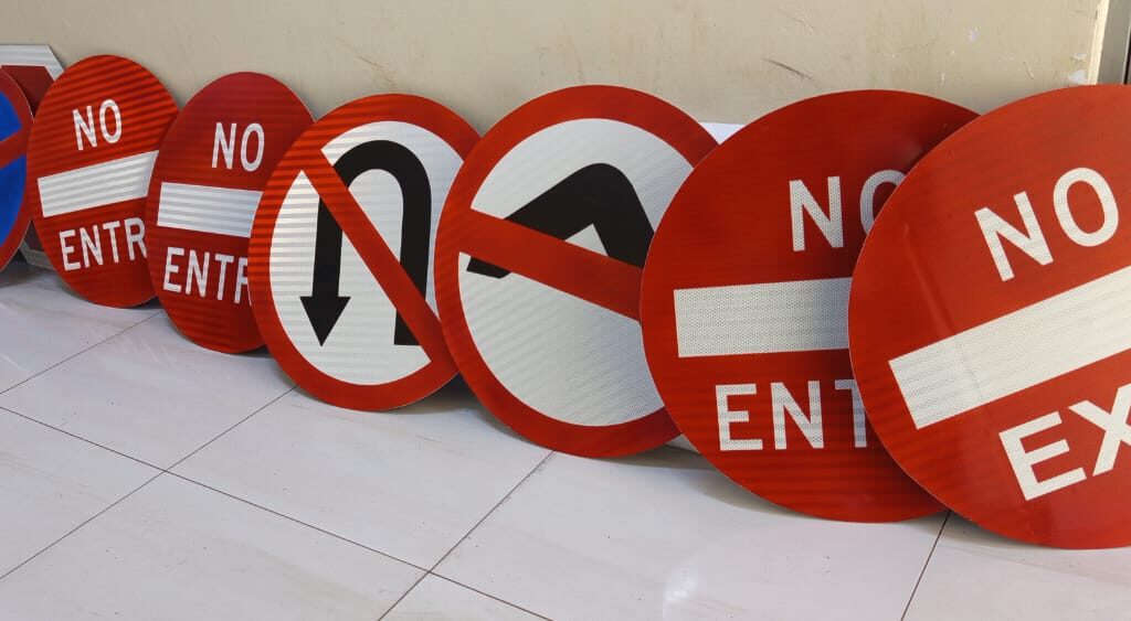 Highway road and directional signs